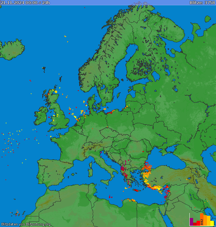 Mapa wyładowań Europa 2024-11-21