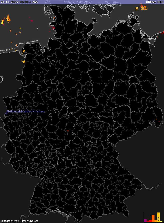 Mappa dei fulmini Germania 21.11.2024