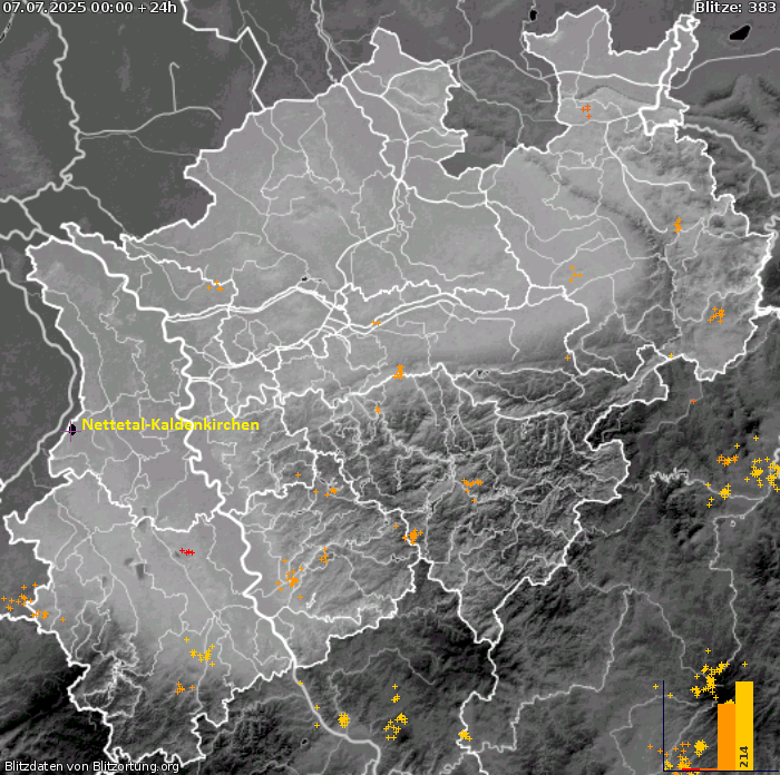 Mappa dei fulmini NRW 08.07.2025