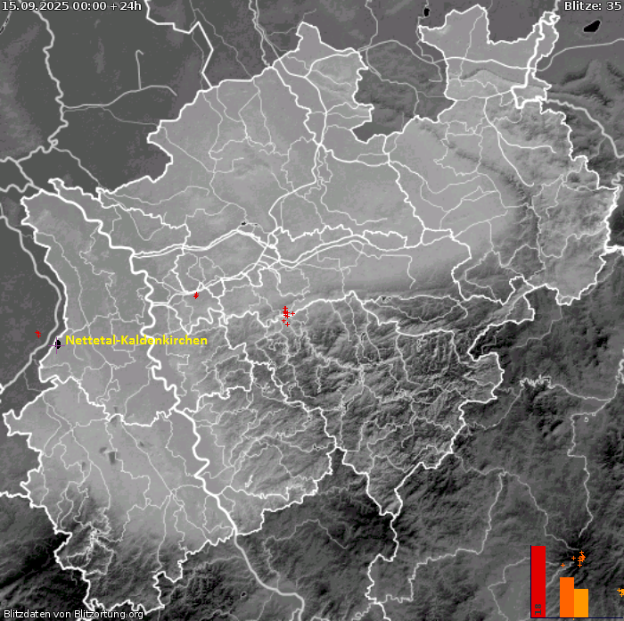 Mappa dei fulmini NRW 16.09.2025