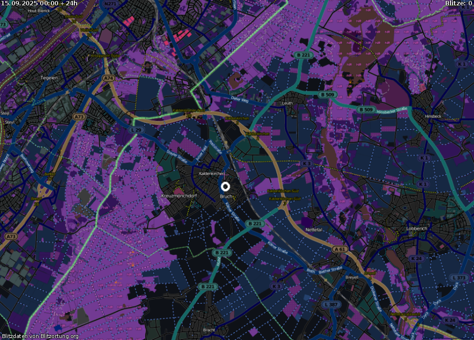 Lightning map Kaldenkirchen 2025-09-16