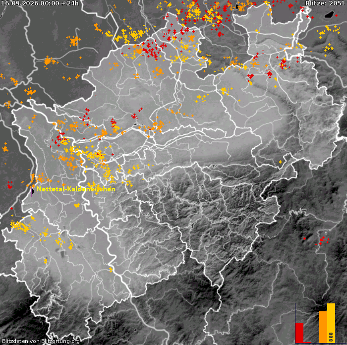 Carte de la foudre Rhénanie-du-Nord-Westphalie 17/09/2026