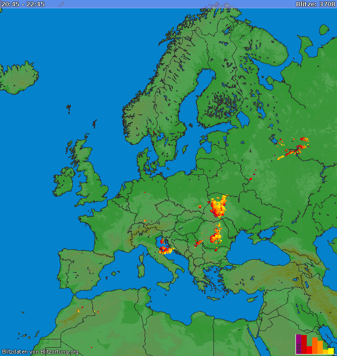 Lightning map Europe 2025-07-08 18:25:00